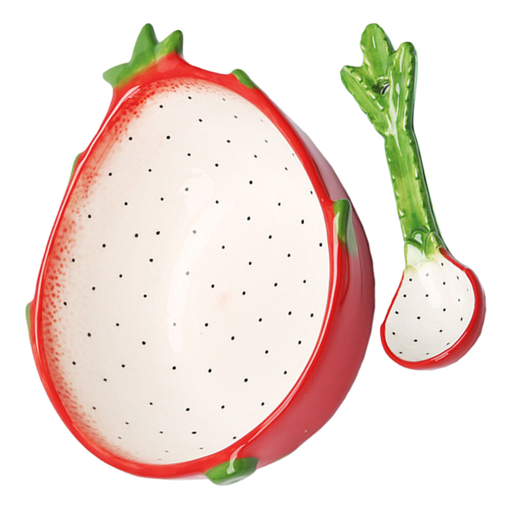 Creative Dragon Fruit Ceramic Salad Bowl with Spoon-image-OPC-PKHNMMD-NEW