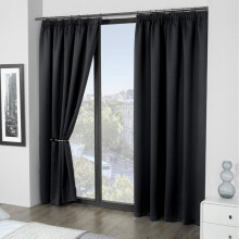 (Black, Width 46" x Drop 54" (117cm x 137cm)) Blackout Curtains- Premium Polyester Thermal Insulated Energy Saving Noise Reducing Set of 2 Rod Pocket Panels Block Sunlight 90 to 92% for