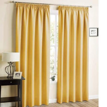 (Ochre Yellow, Width 66" x Drop 90" (168cm x 229cm)) Blackout Curtains- Premium Polyester Thermal Insulated Energy Saving Noise Reducing Set of 2 Rod Pocket Panels Block Sunlight 90 to 92% for