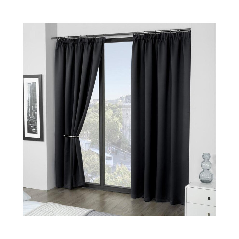 (Black, Width 66" x Drop 90" (168cm x 229cm)) Blackout Curtains- Premium Polyester Thermal Insulated Energy Saving Noise Reducing Set of 2 Rod Pocket-image-OPC-PKHNPWJ-NEW