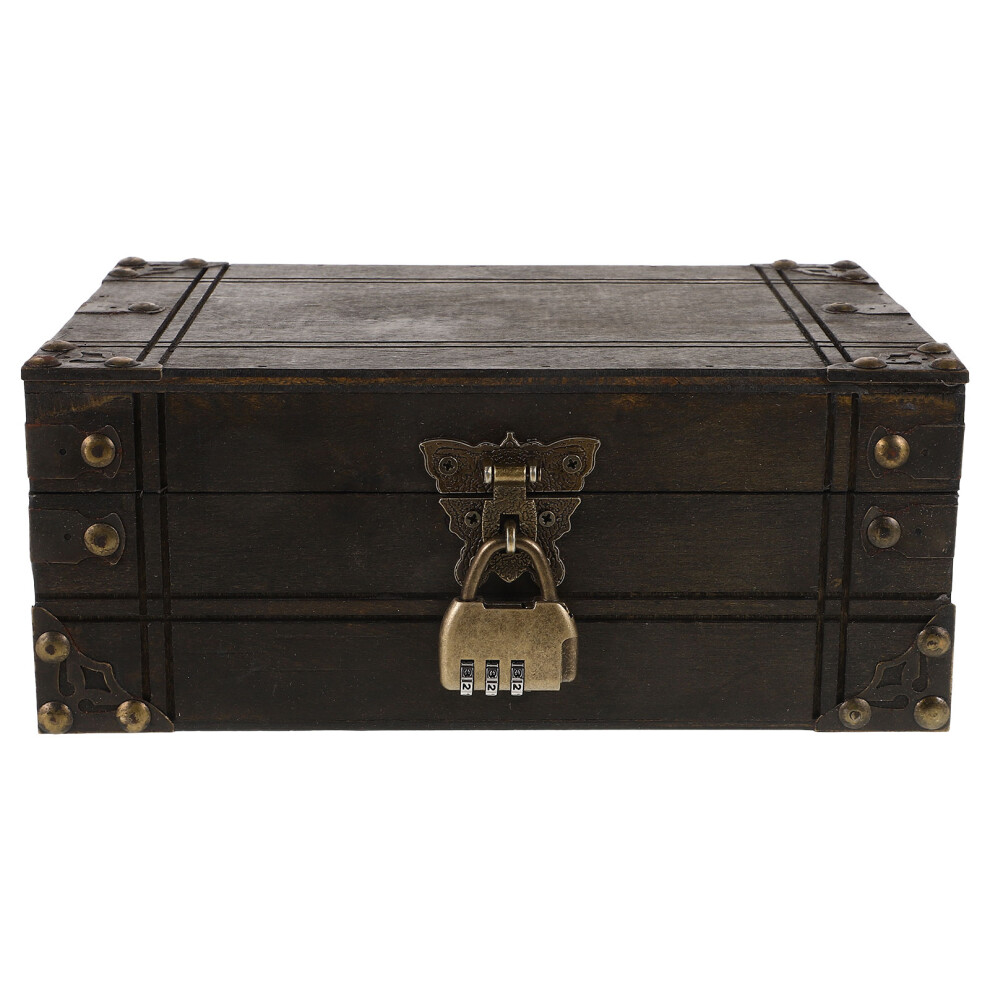 Vintage Wooden Treasure Chest with Lock Dark Brown Storage Trunk-image-OPC-PKHNQWS-NEW