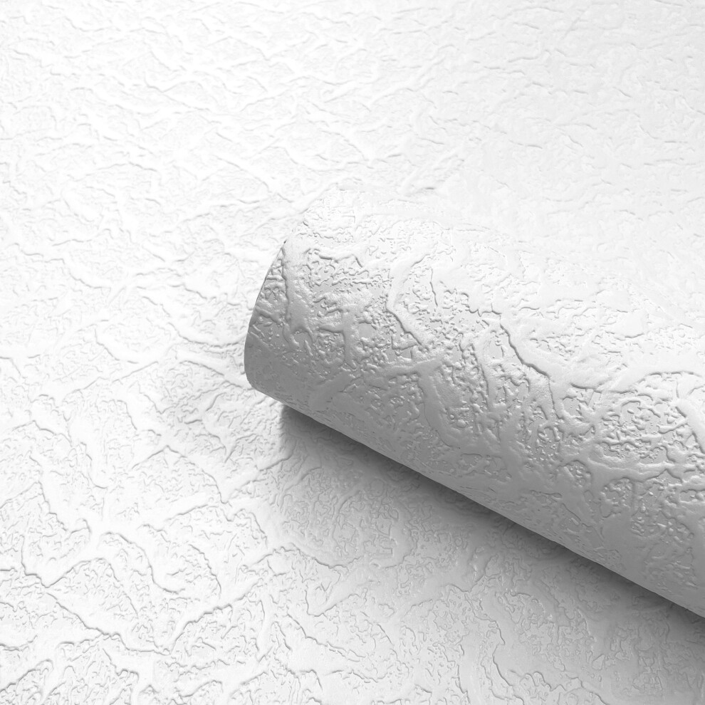 White Paintable Embossed Wallpaper Textured Cracked Ice Glossy Finish 5061103676979