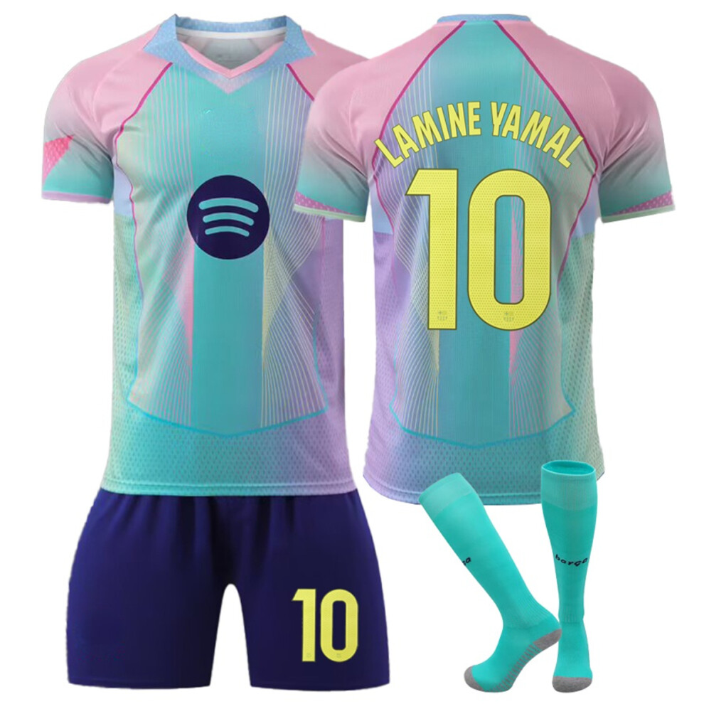 (28(150-160CM)) Barca Blue Sport Socks Get Free Print #10 Lamine Yamal Blue T-shirt & Black Shorts