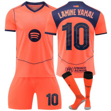 (22(120-130CM)) Barca Orange Sport Socks Get Free Print #10 Lamine Yamal Orange T-shirt & Shorts
