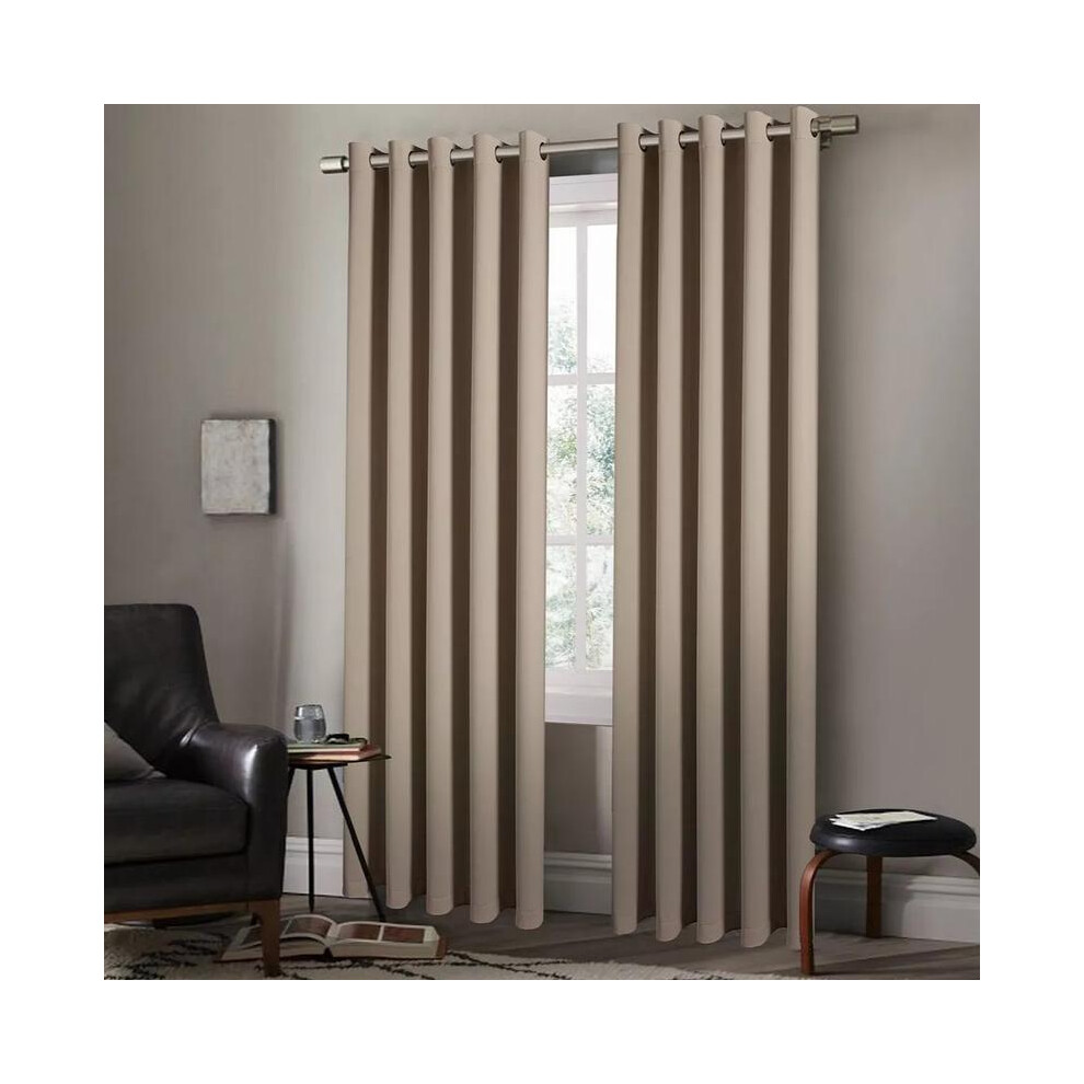 (Beige, 66x90 (168x228 cm)) Blackout Curtains- Premium Polyester Thermal Insulated Energy Saving Noise Reducing Set of 2 Rod Pocket Panels Block Sunli-image-OPC-PKHPF7Z-NEW
