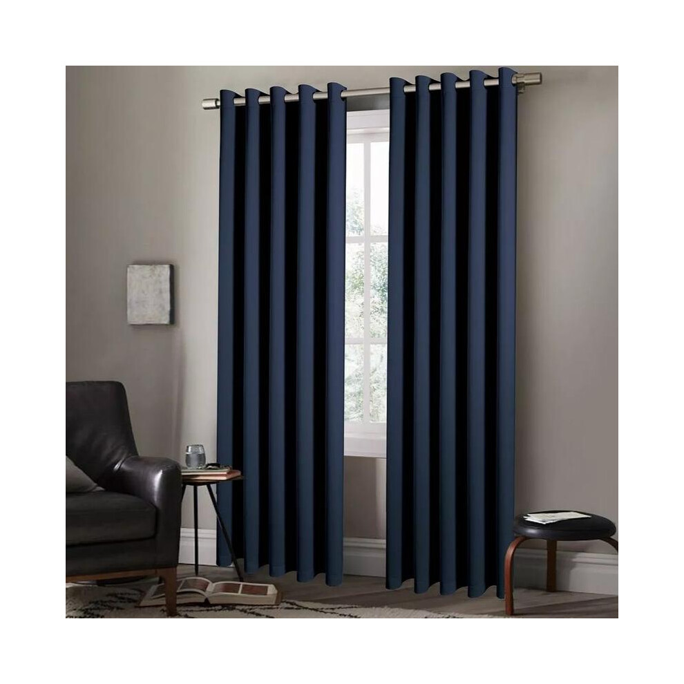 (Navy Blue, 90x54 (229x137 cm)) Blackout Curtains- Premium Polyester Thermal Insulated Energy Saving Noise Reducing Set of 2 Rod Pocket Panels Block S-image-OPC-PKHPF9T-NEW
