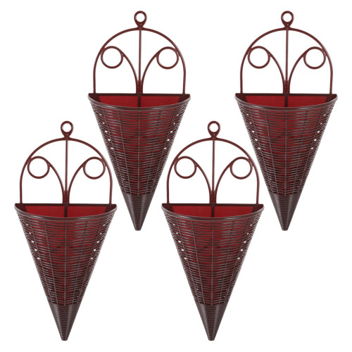 4Pcs Light Brown Plastic Hanging Woven Flower Baskets for Wall Storage
