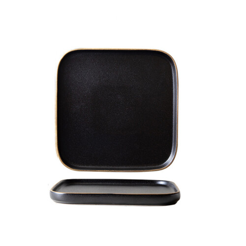 1pc Ceramic Square Steak Plate 6 Inches Golden Black