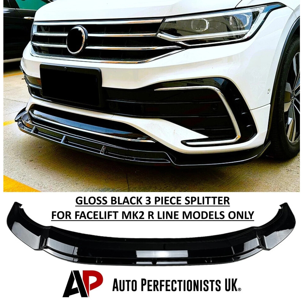 For Vw Tiguan R Line Mk2 Facelift Gloss Front Spoiler Lip Kit 21-23 Black 5061072669491
