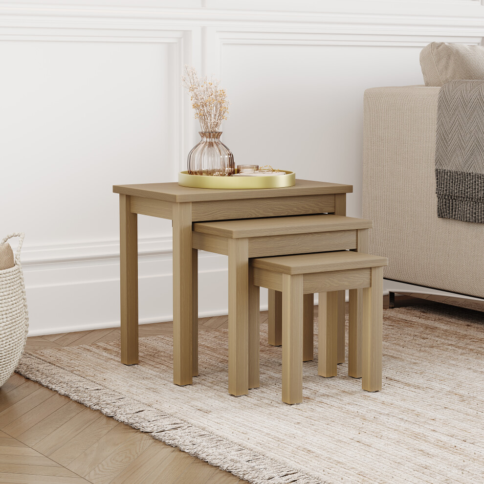 Vida Designs Oakridge Oak Veneer Nest Of 3 Side Tables Not,Specified