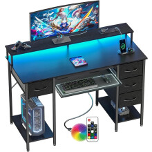 Office Desk with LED & Power Outlets 120x50 Modern Gaming Desk BEXEVUE