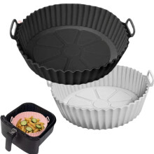 (black+grey) Round Silicone Air fryer Liner,Oven Household Kitchen Air Fryer Accessories,Kitchen Accessories Basket Disposable Reusable Flexible Handles