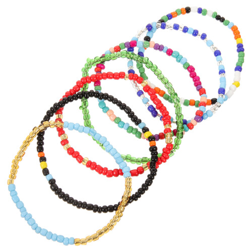 Raindrops Beaded Anklets Assorted Color 7pcs 2.4x2.4in