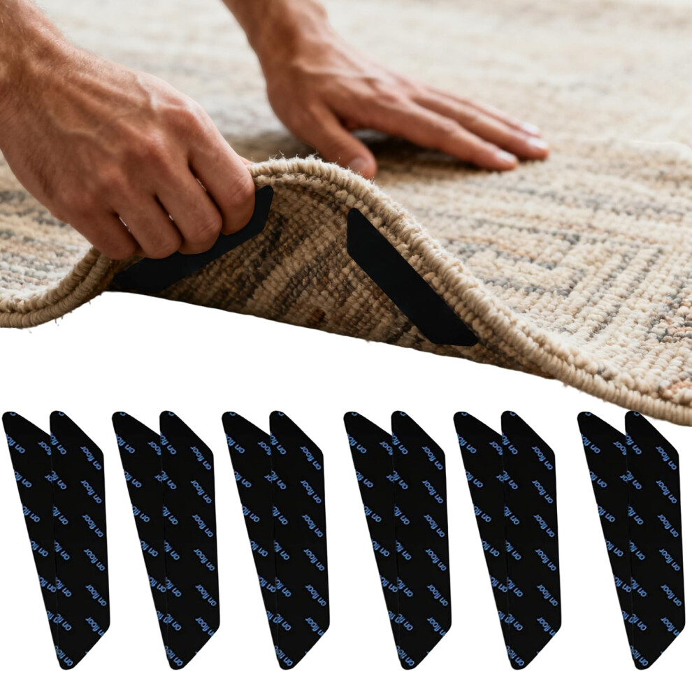 Rug Gripper 12 Pcs Washable And Reusable Anti-Slip Rug Corner Tape Grippers For Wooden Floors 9084446945775
