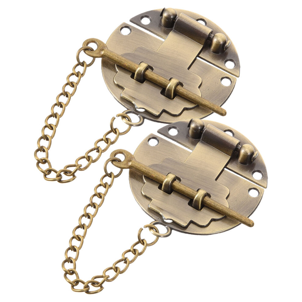 2Pcs Vintage Wooden Box Hasp Lock Latch With Chain 3212292692321