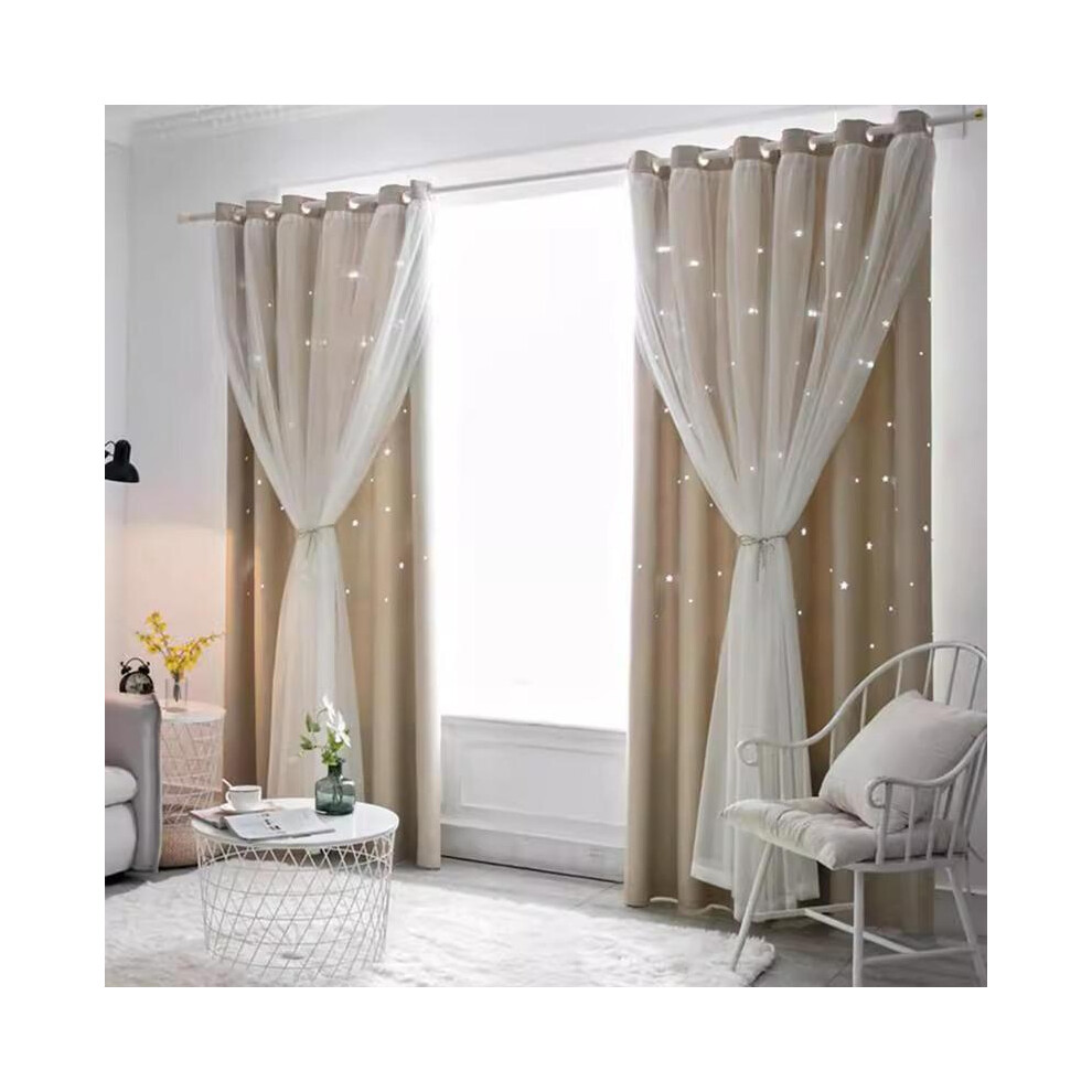 (Beige, 39"W x 79"Lï¼100 x 200cmï¼) Blackout Curtains- Premium Polyester Thermal Insulated Energy Saving Noise Reducing Set of 2 Rod Pocket Panels B-image-OPC-PKHQ7ZF-NEW