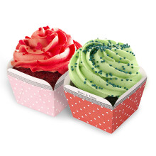 100pcs paper cupcake cups square disposable heat-resistant pink dot