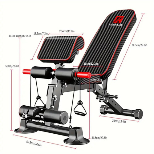 Adjustable Weight Bench for Full Body Exercise - Foldable, Multifunctional, Black&Red (1pc) 2
