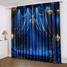 (52''Wx54''L(132x137cm), Blue Stage Cloth Pattern) Blackout Curtains- Premium Polyester Thermal Insulated Energy Saving Noise Reducing Set of 2 Rod Pocket Panels Block Sunlight 90 to 92% for