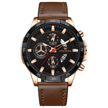 (Brown skin - rose gold shell - black face - rose gold nails) Multi-functional steel band men's blue sports business men's watch