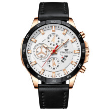 (Black skin - rose gold shell - white face - rose gold nails) Multi-functional steel band men's blue sports business men's watch