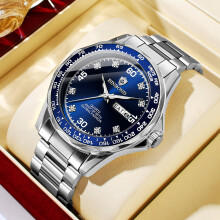 (White steel - blue surface) Men's steel band business waterproof quartz men's watch Green Submariner Men's watch