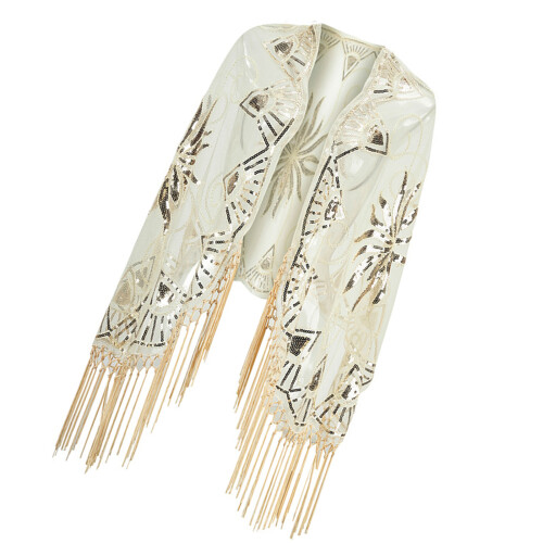 Fringed Sequins Stole Glitters Shawl Wrap For Ladies-Apricot