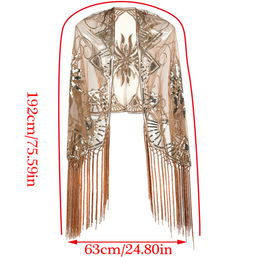 Fringed Sequins Stole Glitters Shawl Wrap For Ladies-Apricot 1