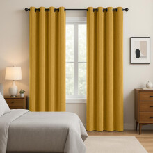 (Ochre, 66" x 90") Blackout Curtains- Premium Polyester Thermal Insulated Energy Saving Noise Reducing Set of 2 Rod Pocket Panels Block Sunlight 90 to 92% for
