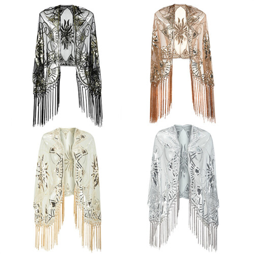 Fringed Sequins Stole Glitters Shawl Wrap For Ladies-coffee 2