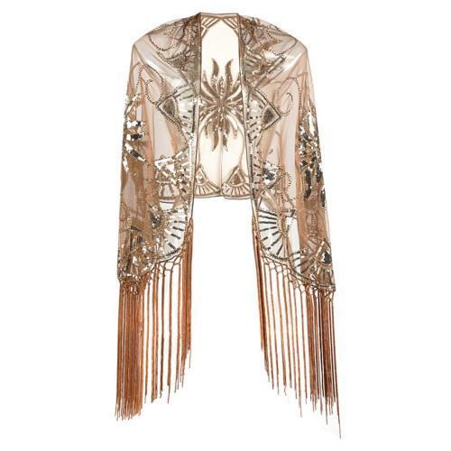 Fringed Sequins Stole Glitters Shawl Wrap For Ladies-coffee