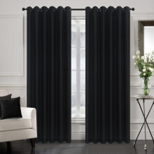 (Black, W 90" x L 90" (2 Panels)) Blackout Curtains- Premium Polyester Thermal Insulated Energy Saving Noise Reducing Set of 2 Rod Pocket Panels Block Sunlight 90 to 92% for