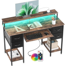 Office Desk with LED & Power Outlets 120x50 Modern Gaming Desk BEXEVUE