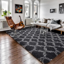 (Black And White Grid Pattern, 140cm X200cm/55.00inch X 78.70inch) Tie-dye/Grid Style Faux Fur Shag Area Rug, 1 Count Non-slip Soft Floor Carpet, Decorative Area Rug for Home Living Room Bedroom, Room Decor