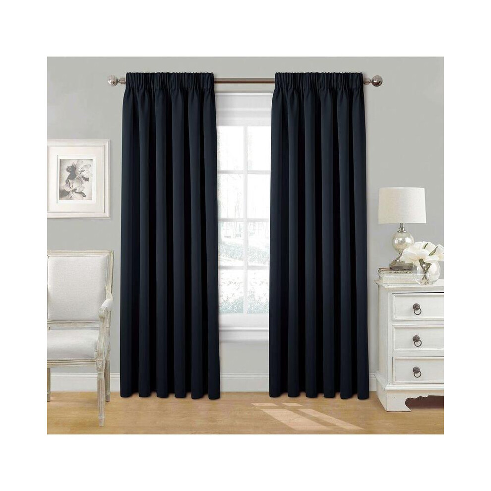 (Black, 90" x 72" (229x183cm)) Blackout Curtains- Premium Polyester Thermal Insulated Energy Saving Noise Reducing Set of 2 Rod Pocket Panels Block Su-image-OPC-PKHQXGK-NEW