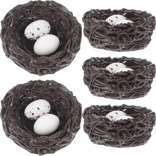 5pcs Mini Resin Bird Nests With Eggs For Home Decor 2