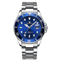 (White steel - blue surface) Luminous green Submariner watch, men's quartz watch, sporty style stainless steel bracelet wristwatch