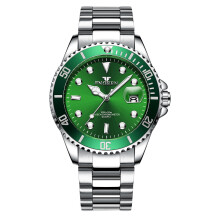 (White steel - green surface) Luminous green Submariner watch, men's quartz watch, sporty style stainless steel bracelet wristwatch