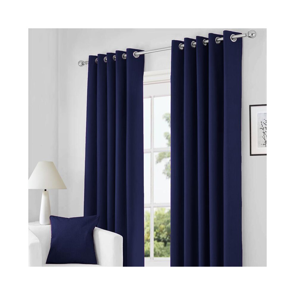 (Navy Blue, Width 66" x Drop 90" (168cm x 229cm)) Blackout Curtains- Premium Polyester Thermal Insulated Energy Saving Noise Reducing Set of 2 Rod Poc-image-OPC-PKHR5QP-NEW