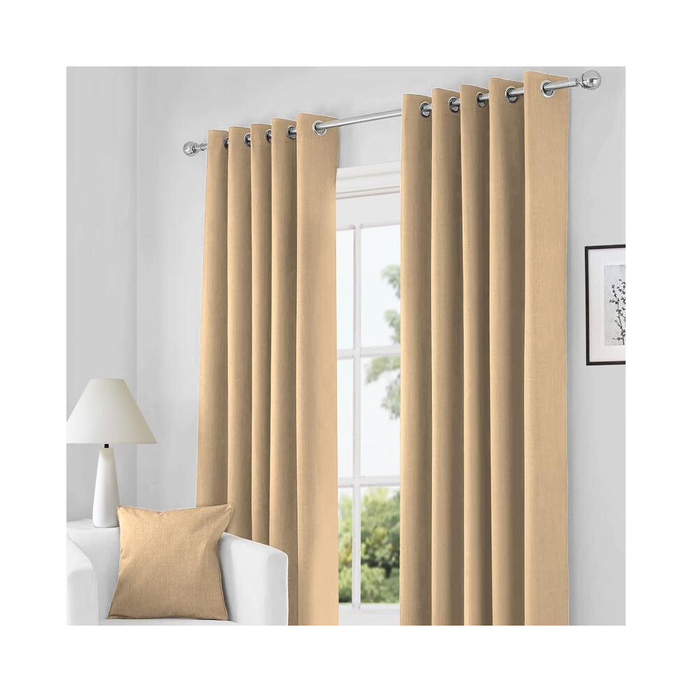 (Cream Natural (Beige), Width 46" x Drop 72" (117cm x 183cm)) Blackout Curtains- Premium Polyester Thermal Insulated Energy Saving Noise Reducing Set-image-OPC-PKHR5PT-NEW