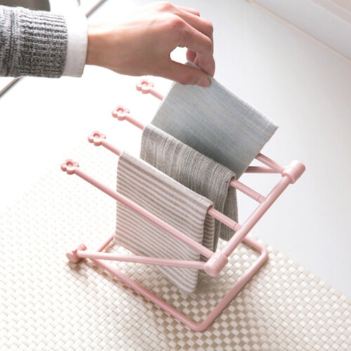 Foldable Towel Hanging Rack for Kitchen Bathroom (Light Pink) 1