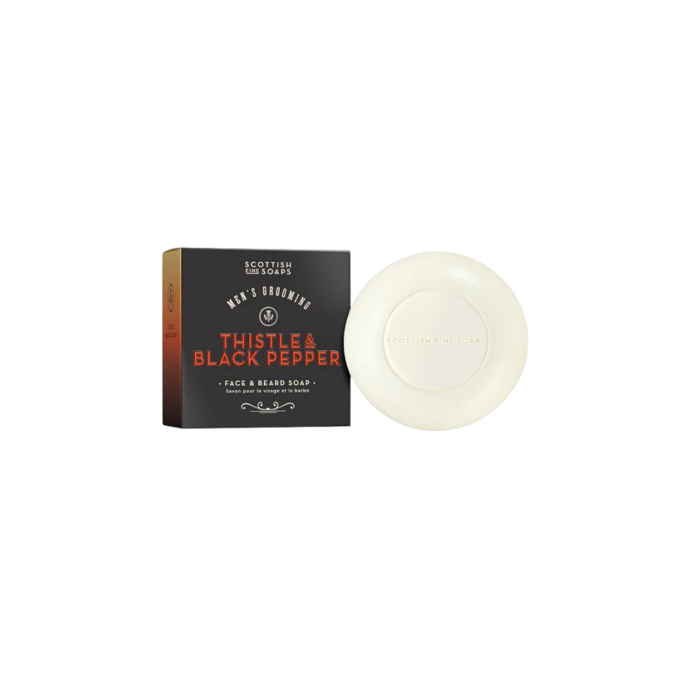 Scottish Fine Soaps Scottish Thistle & Pepper Gents Face & Beard Soap 100G Black