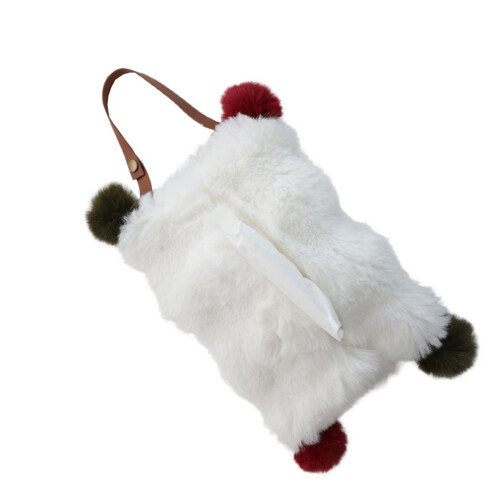 Simple White Plush Tissue Bag Elegant Plush-White Long Handle