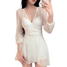 Women Ruched Swimsuit Padded Bathing Suit Tummy-White L
