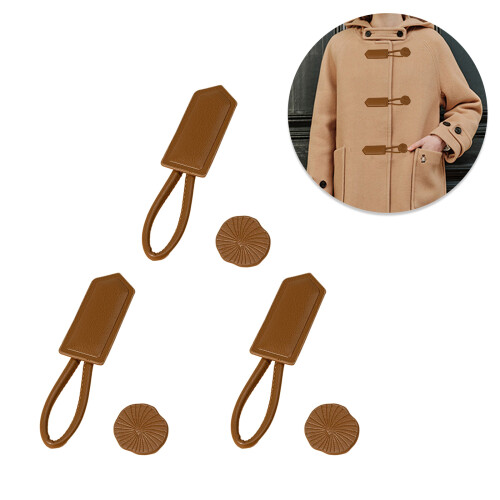 3pcs Leather Horn Buttons Jackets Coat Closure Toggle-Brown 2