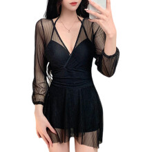 Women Swim Dress with Boyshorts Halterneck Swim Dress-Black L