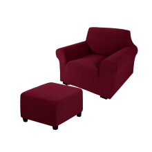 Burgundy Stretch Sofa Slipcover and Ottoman Set Elastic Fit Furniture Protector for Single Sofa Durable Fabric Easy to Clean Home Decor