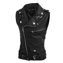 Men's Black Leather Biker Waistcoat XXL Motorcycle Club Vest Sleeveless A2 Style Genuine Leather