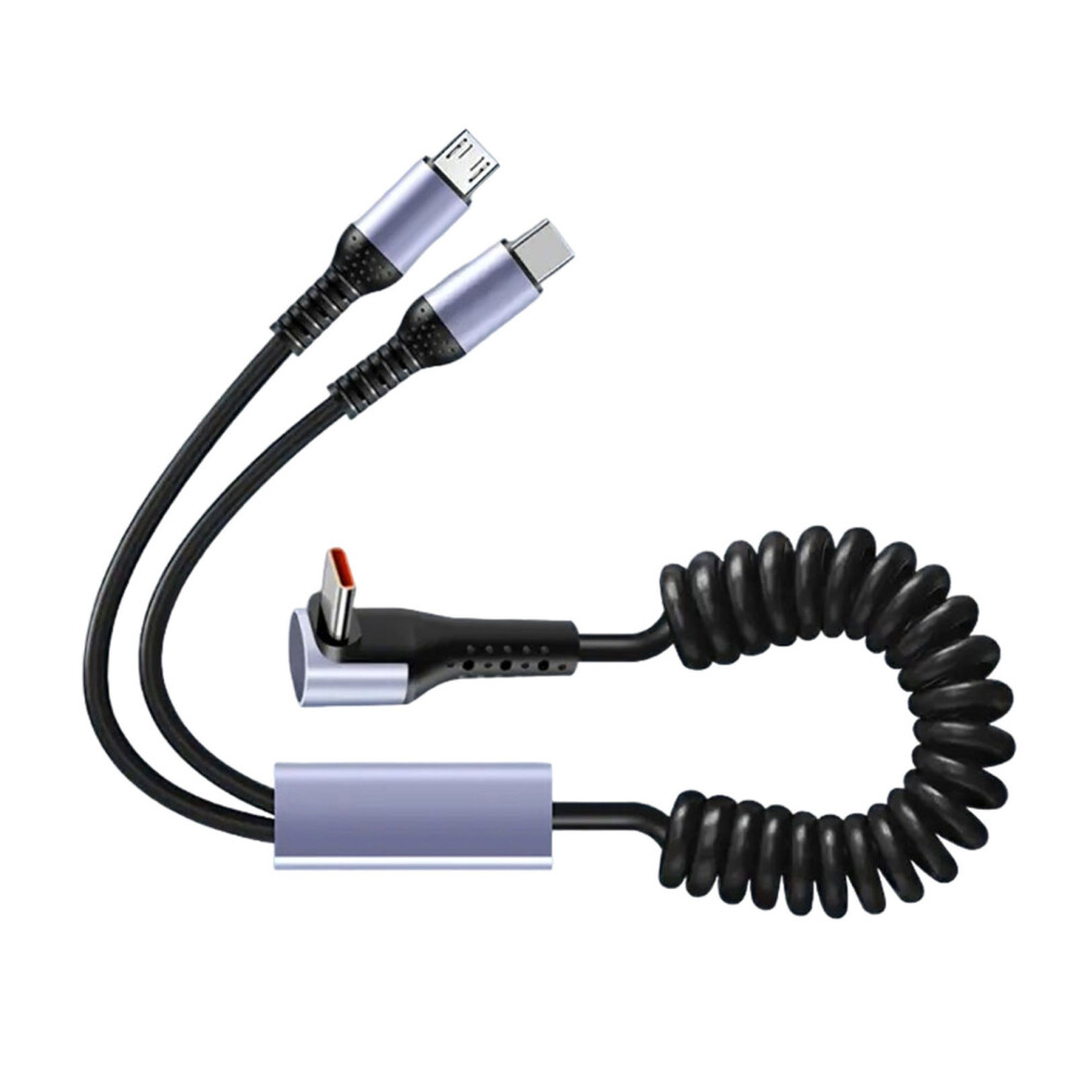 2 Output Car Charging Spring Cable With Microusb-Type C Elbow 7709000004317