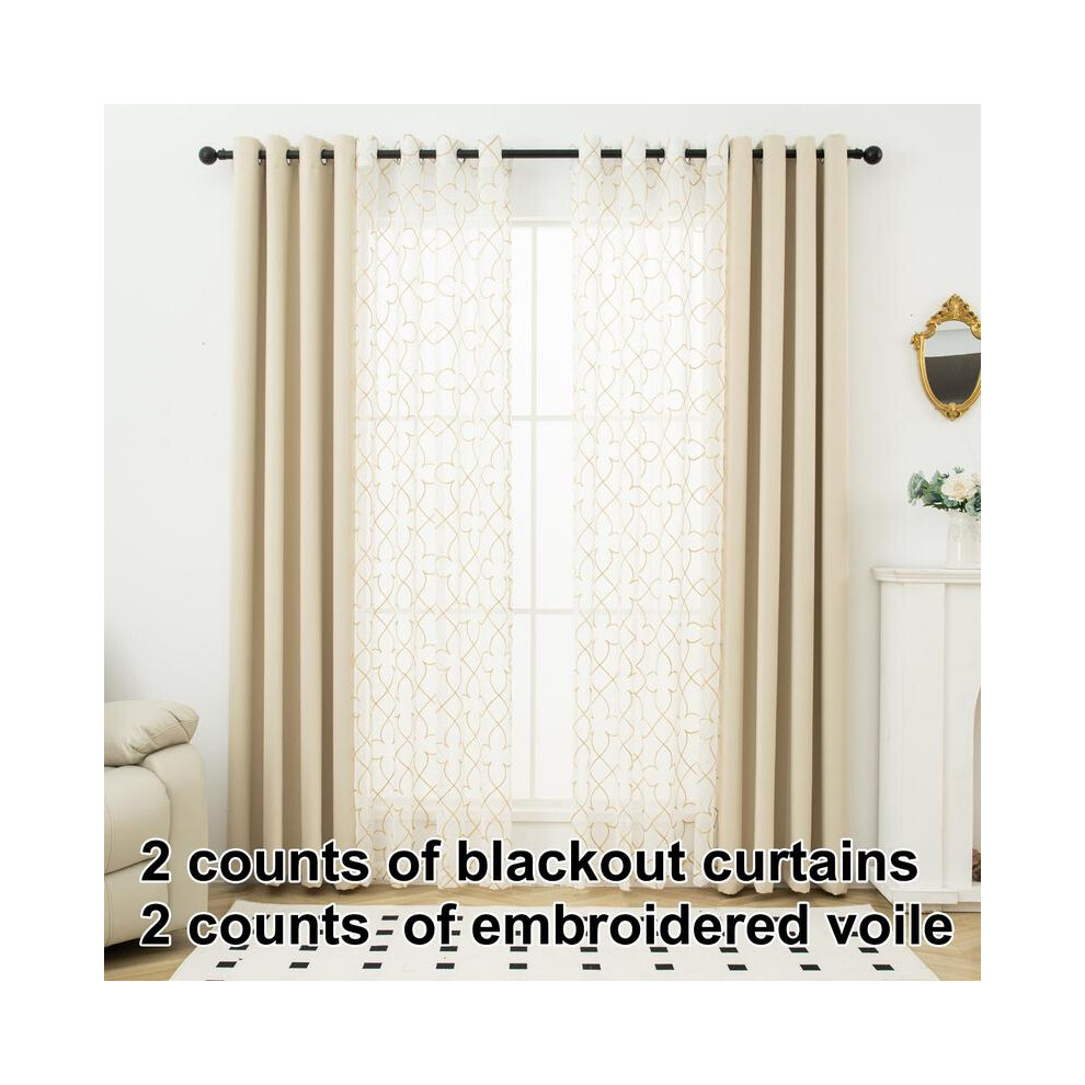 (Beige, 132 x 240cm) Blackout Curtains- Premium Polyester Thermal Insulated Energy Saving Noise Reducing Set of 2 Rod Pocket Panels Block Sunlight 90-image-OPC-PKHRPV7-NEW